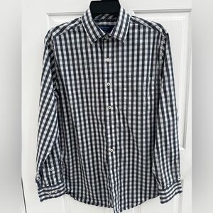 Cole Haan Men's Blue and White Gingham Long Sleeve Button Down Shirt